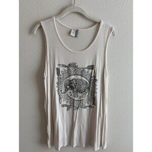 Paper Crane Ivory Graphic Elephant Tank Top Boho Tribal Print Women's Size M